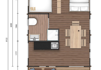 Plattegrond van Comet 27 safaritent in Arden Parks - Signy l'Abbaye, met slaap- en leefruimtes.