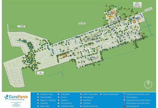 Kaart van EuroParcs De Utrechtse Heuvelrug, met faciliteiten als zwembad, parking en glampingtenten.