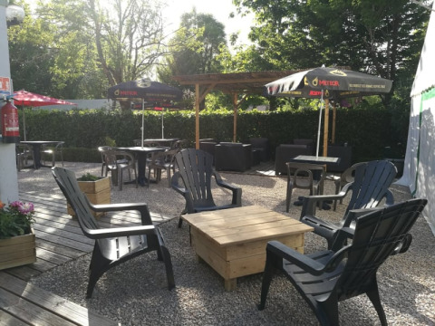 Terraza - Tienda Voda - Camping la Salvinie - Dordoña, Terrasson Lavilledieu, Francia