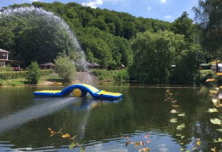 Pond with airbed Camping Donnersberg in Gerbach, Rheinland-Pfalz, Germany
