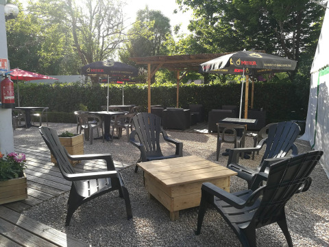 Terraza - Tienda Voda - Camping la Salvinie - Dordoña, Terrasson Lavilledieu, Francia