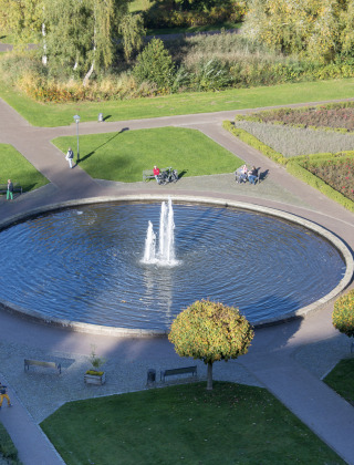 Luchtfoto van fontein in Bad Bentheim, Nedersaksen, Duitsland - editorial use