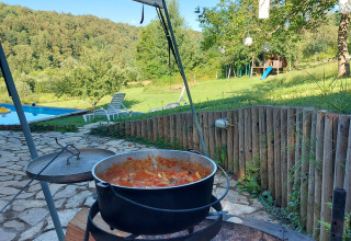 Pan with food on wood fire - Camping Sretanwolf - Bosiljevo, Karlovac, Croatia