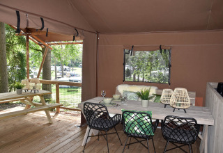 Dining table in the safari tent - Camping Samoza - Vierhouten, Gelderland, Netherlands