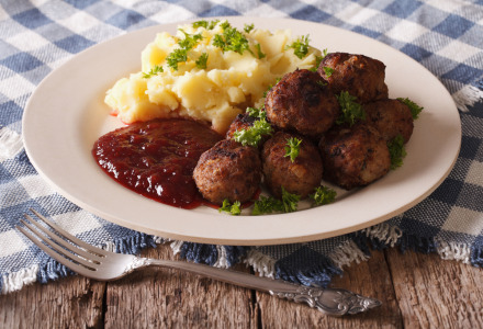 Swedish meatballs with cranberry sauce and potatoes