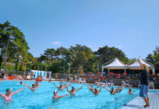 Poolaktiviteter ved Camping Village Mare Pineta, Friuli-Venezia Giulia, Italien, med folk der laver vandgymnastik.