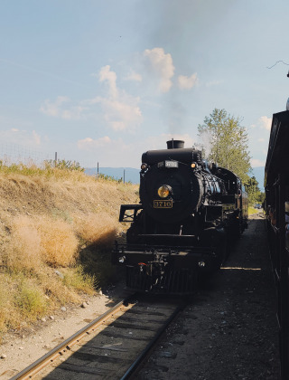Una locomotora de vapor negra avanza por las vías cerca de Braunlage, Baja Sajonia, Alemania, bajo el sol.