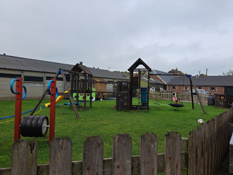 Playground with climbing structures at Camping de Speld, a holiday park in South Holland, Netherlands.