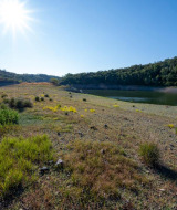 Paisaje soleado cerca de Angers, Centro-Valle de Loira, Francia, con campos de hierba, colinas y río.