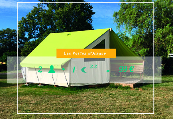 Safari-tent Slow Life stay - Ecolodge in groene omgeving, prijs per nacht voor twee personen vermeld.