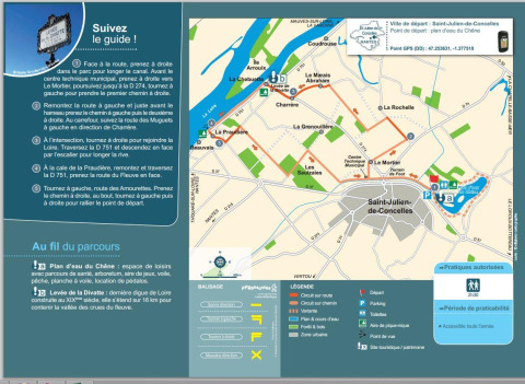 Wandelroutekaart en gids nabij Saint-Julien-de-Concelles, Camping Seasonova du Chêne, Pays de la Loire, Frankrijk.