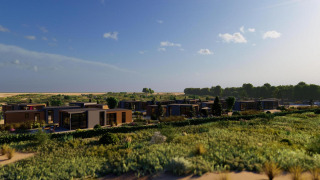 Moderne Ferienhäuser im Cube Exclusif bei EuroParcs De Zeeuwse Duinen, umgeben von Natur in den Niederlanden.