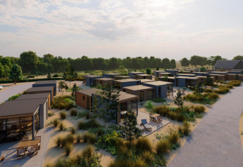 Lodge moderne Cube Exclusif a EuroParcs De Zeeuwse Duinen nei Paesi Bassi, circondate dalla natura.