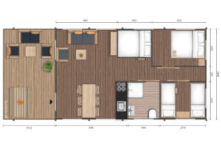 Plano de la tienda safari en Campo dei Fiori (Glamping4all), Italia, mostrando habitaciones y áreas comunes.