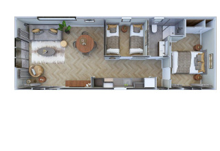 3D-Grundriss einer modernen Lodge Loevestein mit Whirlpool im Veluwepark de Bosgraaf, Niederlande
