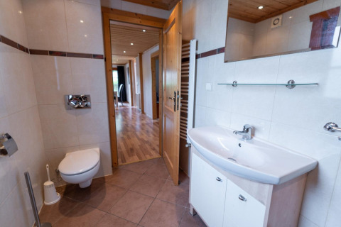 Salle de bains moderne au Boekhorst Royal à Brunssummerheide, Pays-Bas, avec WC suspendu et lavabo.