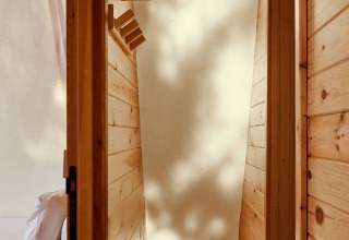 Vista interior de la tienda Sauceda en TAIGA Tarifa, España, con paredes de madera y luz natural suave.