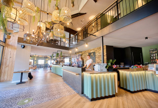 Receptie bij Camping de Papillon vakantiepark in Overijssel, Nederland, met een eigentijds interieur