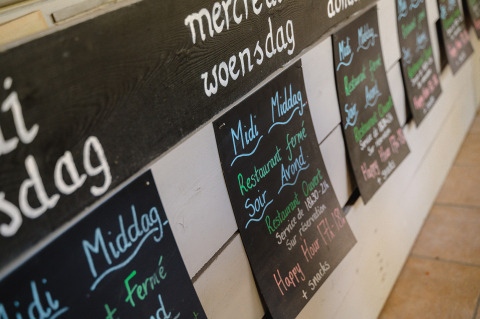 Menu boards displaying daily specials at Camping River holiday park in Provence-Alpes-Côte d’Azur, France.