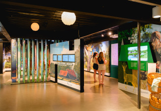 Binnenexpositie in Vakantiepark de Twee Bruggen, Gelderland, Nederland, bezocht door twee jonge bezoekers.