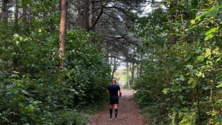 Una persona camina por un sendero forestal en Camping Le Roptai, un lugar destacado en Namur, Bélgica.