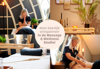 Afslappende massage- og wellnessstudio i et lille hus med hyggelig indretning og plantepynt.