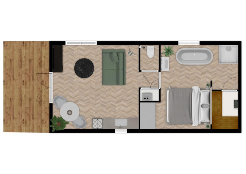 Plattegrond van River Lodge Wellness bij Holiday Park Mölke in Nederland, met kamers en indeling zichtbaar.