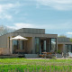 Moderne Villa Hottub-lodge ved Resort de Parel i Holland, med træfacade, terrasse og solsenge.