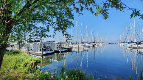 Foto van woonboot House boat 4-Almere bij Marina Parcs Almere, omgeven door zeilboten in Nederland.