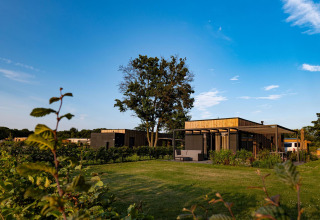 Outdoor view of Holiday villa Amalia at Hofparken Wiltershaar, Netherlands, surrounded by green nature.