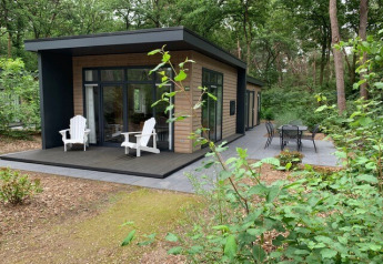 Tiny house moderne appelée Forest park chalet dans les bois du Holiday park De Kleine Belties, Pays-Bas.