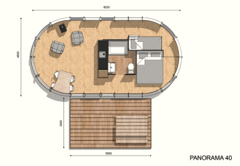 Plan du Riverdome tiny house avec salle de bain et jacuzzi au Holiday Park Mölke aux Pays-Bas.