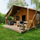 Safari tent Villatent Nomad with deck and barbecue at Parc de Witte Vennen, Netherlands, surrounded by nature.