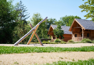 Foto de Heydehuis + Jacuzzi en Sandberghe, Países Bajos, con cabañas y estructura de juegos infantiles.