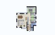 Plattegrond van de Z Module Wellness lodge bij Résidence Valkenburg, met woonkamer, keuken en drie slaapkamers.