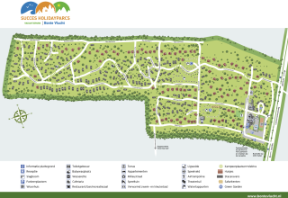 Kort over Holiday Park Bonte Vlucht i Holland med faciliteter som safaritelt og legeområder markeret.