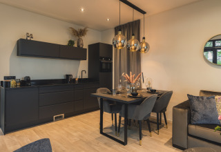 Moderne keuken en eetruimte in Villa Maritiem bij MarinaPark Bad Nederrijn, Nederland, stijlvol interieur.