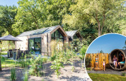 Pequeña casa Lodge Royal Eco Sauna con sauna exterior en Résidence Lage Vuursche, Países Bajos.