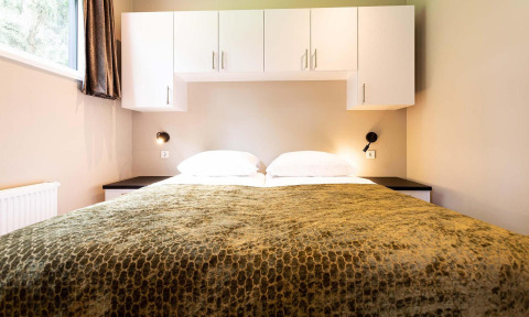 Dormitorio acogedor en Silva Wellness (Spa), Landgoed de Scheleberg, Países Bajos, con luz natural y decoración moderna.