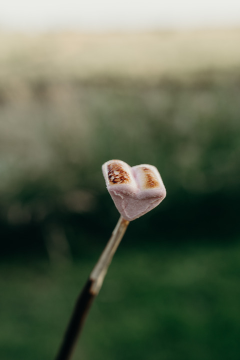 Toasted marshmallow on a stick at Feather Down TaarTenTuin holiday park, South-Holland, Netherlands.