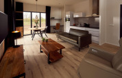 Wheelchair-friendly Holiday Villa Amalia 2 at Hofparken Wiltershaar, modern living room in nature.