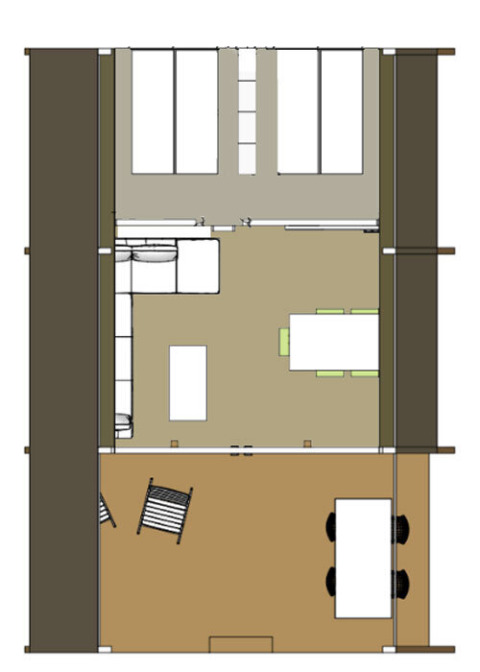 Plattegrond van Safari Tent Lodge XL met sanitair bij Vakantiepark 't Schuttenbelt in Nederland.
