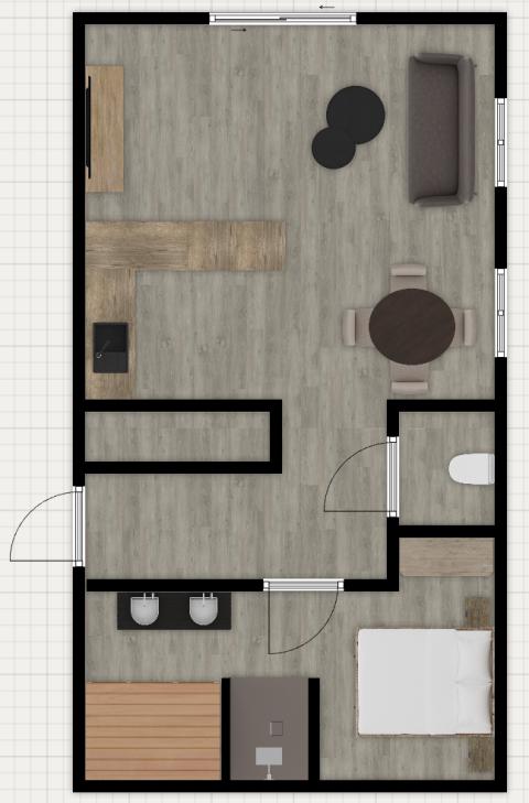 Plattegrond van Terrace Lodge met sauna en hottub op Holiday Resort 't Schuttenbelt in Nederland.