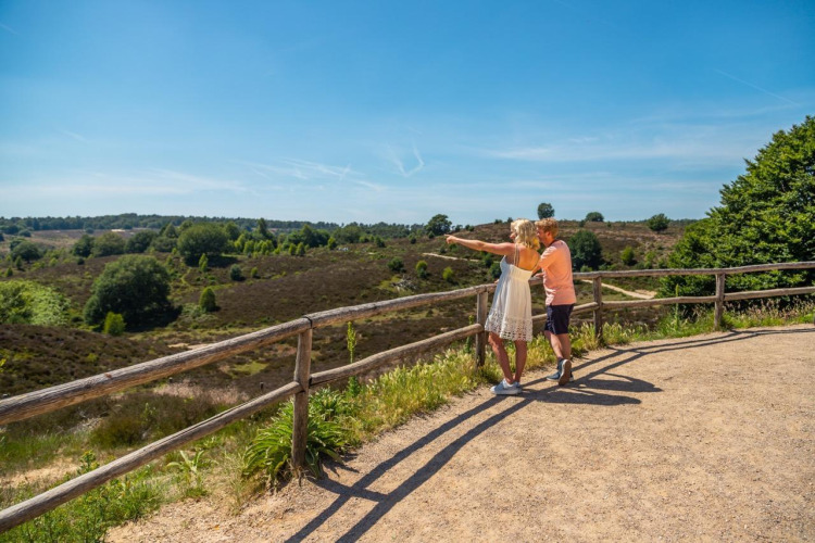 Dos personas disfrutan de la vista panorámica desde Just Nature Light en Marina Strandbad, Países Bajos, en un día soleado.