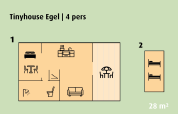 Plano de Tinyhouse Egel en Holiday park Ackersate, Países Bajos, para 4 personas, con espacio de 28 m².