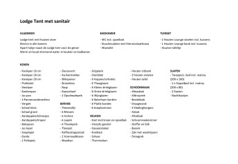Inventarliste for luksuriøs safaritelt med sanitet på Camping De Betteld i Holland, inkl. udstyr og faciliteter.
