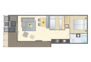Plattegrond van een tiny house Beach lodge op Island in Vakantiepark Leukermeer, Nederland.